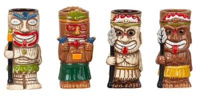 Produktbild von Tiki Cocktail Becher Set aus Keramik 4er Set – Farbiges Design 440-550 ml