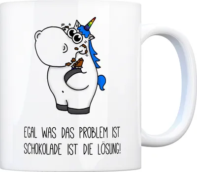 Produktbild von Honeycorns Kaffeebecher mit Einhorn Motiv und Spruch: Egal was das Problem ist