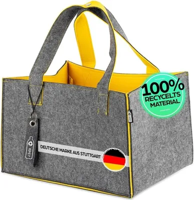 Produktbild von Filztasche Einkaufskorb & Kaminholzkorb aus recyceltem PET (31L) - Grau/Gelb