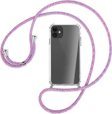 Produktbild von Handykette Backcover-Schutzhülle mit Band (Metall silberfarben) für Apple iPhone 11 - lila/rosa/blau