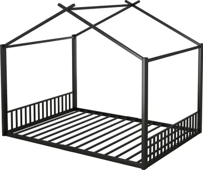 Zdjęcie produktu dla Łóżko Sweiko 140x200cm, łóżko z żelazną ramą, łóżeczko, barierka, czarne