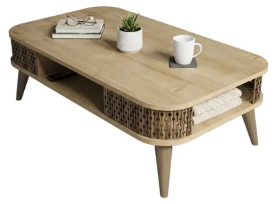 Produktbild von Wohnzimmertisch Dmoll, Niedriger Wohnzimmertisch, Kaffeeregal, Couchtisch für Sofa, 105x60h35 cm, Eiche