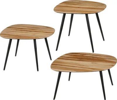 Produktbild von Mica Decorations Jailey Beistelltisch – 3er Set – L62 x B52 x H34 cm – Recyceltes Holz – Braun