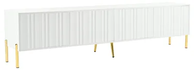 Image de Meuble TV - Meuble bas TV - Meuble TV - Meuble TV - Meuble multimédia - Blanc avec rainures - 4 portes avec 8 compartiments de rangement