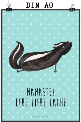 Produktbild von Mr. & Mrs. Panda Bild Stinktier Yoga DIN A0 - Türkis Pastell - Geschenk, Kunstdruck, Wandbild, Plakat, Raubtier, wanddeko, Skunk, Wildtier, drucke, Namaste, Liebe