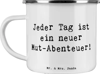 Produktbild von Mr. & Mrs. Panda becher emaille Spruch Angst überwinden Abenteuer - Weiß - Geschenk, Gefühle, Haferl, neue Herausforderungen, Vertrauem, Kaffeepott, Lebenshilfe, Pott
