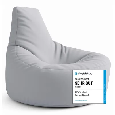 A light gray beanbag chair is shown against a white background.