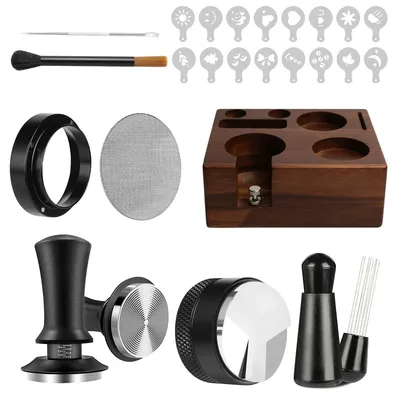 Produktbild von 9-teiliges Espressotamper-Set mit Tamper-Ständer