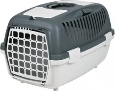Produktbild von Trixie Tiertransportbox, hellgrau/dunkelgrau, Capri I, Kunststoff, 32 x 31 x 48 cm, für kleine Tiere bis 6 kg, mit Autosicherheitsgurt-Befestigung, Belüftungsschlitzen, Tragegriff, 1,2 kg