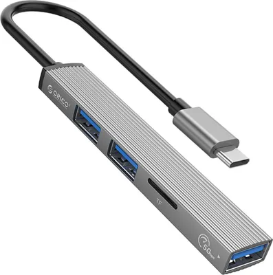 Produktbild von Orico USB-C Hub 3x USB-A Gen1, Kartenleser, Grau