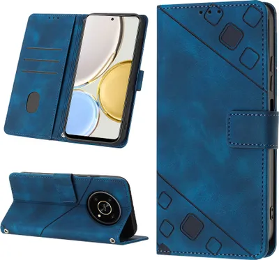 Produktbild von Hülle für Honor X9 /Honor X30 /Honor 40 GT/Magic 4 Lite Prägung Flip Leder Brieftasche Schutzhülle mit Ständer Blau