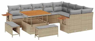 Immagine prodotto di vidaXL Set di divani da giardino 12 pezzi Beige poly rattan