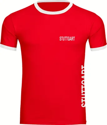 Produktbild von multifanshop Kontrast T-Shirt - Stuttgart - Brust & Seite, rot/weiß, Größe XXL