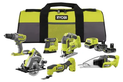 Produktbild von RYOBI 18 V ONE+ 10-tlg, Akku-Combo-Kit mit Schlagbohrschrauber, Stichsäge & mehr
