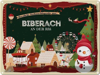 Produktbild von vianmo Blechschild 30x40 cm Weihnachtsgrüße aus Biberach an der Riß Weihnachten