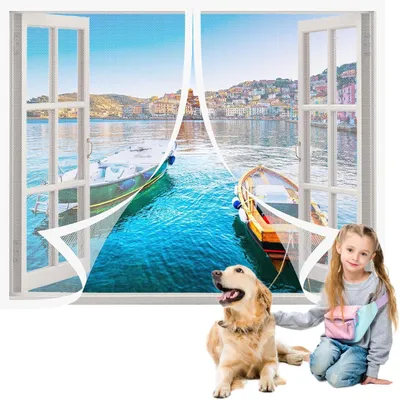 Obrázek produktu pro Magnetická síťka proti hmyzu, 1 kus, 120 x 135 cm, bílá, pro okna a dveře, rychlá montáž bez vrtání