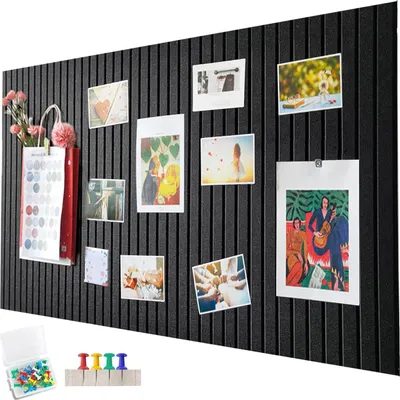 Produktbild von 60 x 40cm große korkplatte große Pinnwand,dekorative korkwand aus Filz,Fototafel mit selbstklebendem Klebeband,filz selbstklebend visionboard,Schwarz
