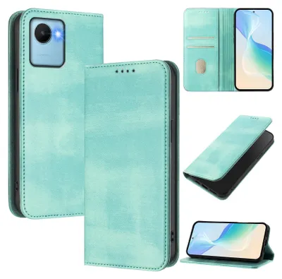 Image de Etui pour Realme C30/Realme C30s, étui en cuir vintage avec protection RFID, fentes pour cartes, support Turquoise
