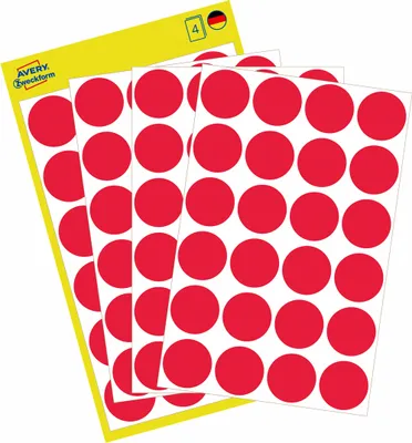 Produktbild von Avery Zweckform 3595, Markierungspunkte, ? 18 mm, 96 Markierungspunkte / 4 Bögen, Rot