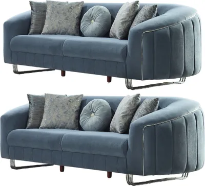 Produktbild von Villa Möbel Sofa Set Angela Blau Stellvariante:3+3 Handmade, pflegeleichter Mikrofaser Samtstoff