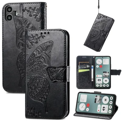 Obrázek produktu pro Pro nic CMF Phone 1 Synthetic Leather Wallet Mobile Phone Case Butterfly Design Cover Case Black