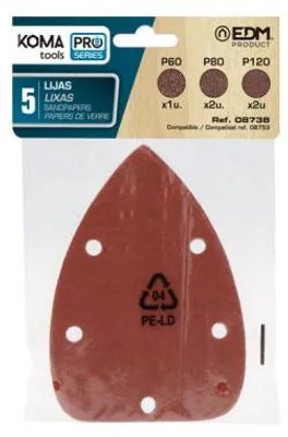 Obrázok produktu pre 5 brúsnych papierov KOMA - pre trojhrannú brúsku 08753 - 08738