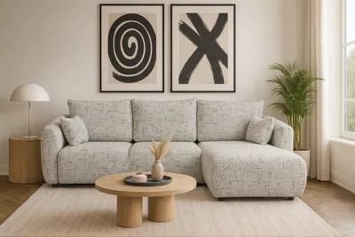 Produktbild von Ecksofa mit Schlaffunktion RUDEN Sofa in Stoff Bello Grau Ottomane Rechts