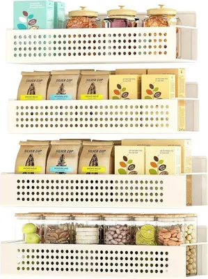 Produktbild von Famanu Magnetisches Kräuterregal Set von 4 – Organizer ohne Bohren für Kühlschrank oder Mikrowelle – Crèmewit