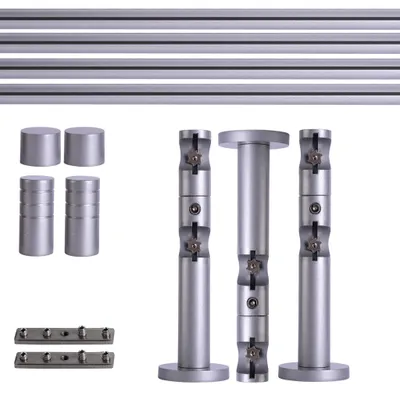 Produktbild von Gardinenstange Set Innenlauf, 2-läufig, ⌀ 19 mm, 320 cm, silber + Wand, Rillen-Kappe Komplettset Innenlauf mit Halterungen & Endstücke, Vorhangstange in Silber, Rot-Bronze & Anthrazit, 120–400cm, Eisen, Aluminum Victoria M.