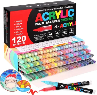 Produktbild von Acrylstifte, Graffiti-Skizzenstifte, Markerstifte, 120 Farben Marker Stifte, Permanent Acrylic Marker, für Steinen, Glas, Leinwand, Keramik, Holz