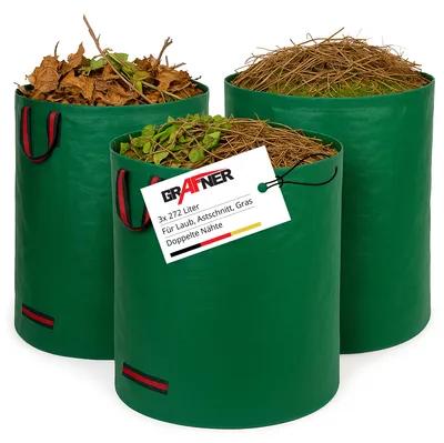 Produktbild von Grafner 3X 272l Gartensack Laubsack Gartenabfallsack, verstärkter Boden, robustes Gewebe, 4 Tragegriffe, Doppelnähte, wasserabweisend, UV-stabil, selbststehend & faltbar, Gartensäcke wiederverwendbar