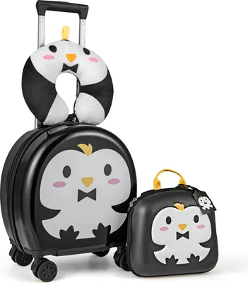 Produktbild von GOPLUS 4 tlg. Kinderkoffer Set, Reisekoffer 35L mit Rucksack, Nackenkissen & Namensschild, Reisegepäck auf Rollen, Flugkoffer ab 3 Jahren