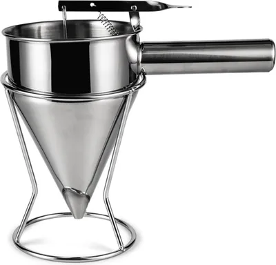 Produktbild von Edelstahl-Kolbentrichter mit Ständer, Küchenbacktrichter, Teigspender, Saucen- und Sahne-Dosiertrichter für die heimische Küche und Bäckerei