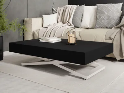 Produktbild von Couchtisch Höhenverstellbar Cavetta U - Esstisch 120-200x80x27-76 cm Schwarz mit Kaschmir Beige Gestell
