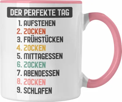 Produktbild von Trendation - Zocker Gamer Tasse mit Spruch Geschenk Junge Jungs Gaming Kaffeetasse Der Perfekte Tag (Rosa)