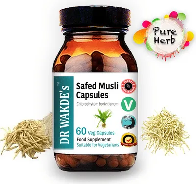 Produktbild von DR WAKDE'S Safed Musli Kapseln (Chlorophytum borivilianum) | 60 Vegi Caps | Ayurveda-Supplement | Vegan | 100% Kruter | Mengenrabatte | Am selben Tag