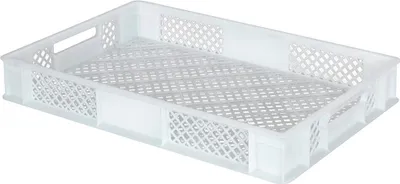 Produktbild von 156 Stück Eurobehälter durchbrochen/Bäckerkiste, LxBxH 600 x 400 x 90 mm, PE-HD, lebensmittelecht, weiß, Palettenware