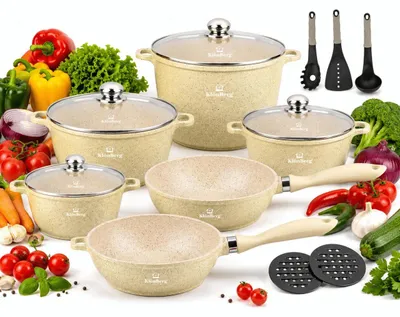 Productafbeelding van KlönBerg 17-delige pannenset | Pannenset met marmeren coating | Kookpan | Met deksel | Anti-aanbaklaag | Geschikt voor inductie | Ideaal als cadeau | Geschikt voor alle soorten fornuizen | KB4088
