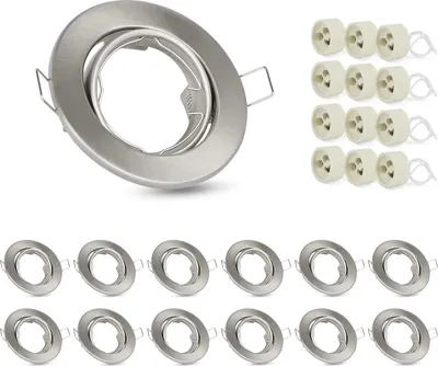 Produktbild von ZMH 12er set Einbaustrahler GU10 Fassungen Lochdurchmesser 50mm mit Sockel in Edelstahl Einbauleuchte Rahmen Einbauspots Schwenkbar 30° Spot für LED Leuchtmittel Halogen