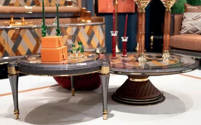 Produktbild von Casa Padrino Luxus Art Deco Couchtisch 2er Set Grau / Mehrfarbig / Braun / Gold - Luxus Art Deco Wohnzimmertische - Luxus Art Deco Wohnzimmer Möbel