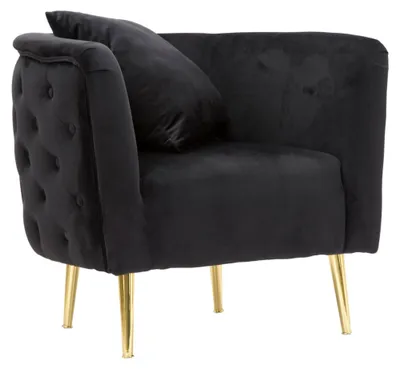 Produktbild von Sessel "Bucharest" aus schwarzem Samt und goldfarbenem Metall, inspiriert vom Hollywood-Stil, 76 x 74 x 71 cm – Glam Furniture