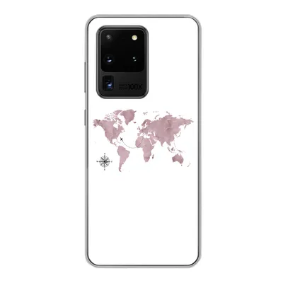 Produktbild von MuchoWow® Handyhülle Schutzhülle Hülle für Samsung Galaxy S20 Ultra Weltkarte - Rosa - Flugzeug Silikon Softcase Handy Hülle - Karteninhaber