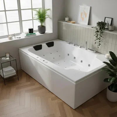 Produktbild von Caribia LUXUS Whirlpool Badewanne Classic Basic / 190x120 - 16 Massagedüsen, 7 Stufen-LED, Armaturset mit Wasserfall | Spa 2 Personen