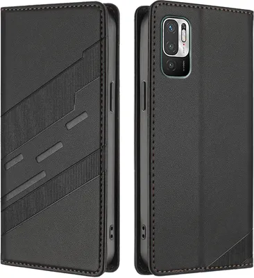 Produktbild von Hülle für Xiaomi Redmi 10, Kunstleder Brieftaschen Handyhülle mit Kartenfach und Standfunktion Schwarz