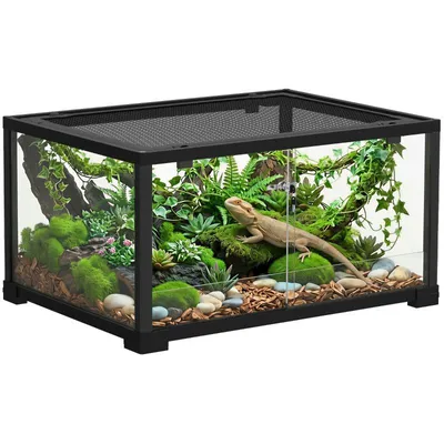 Produktbild von Reptilien-Terrarium – Reptilienhaus – Reptilienunterkunft – 360°-Panoramablick – mit Doppelverriegelung und Glaswand – 60 x 45 x 32 cm – Schwarz