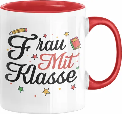 Produktbild von Lehrerin Geschenk Tasse Frau Mit Klasse Geschenkidee Abschied Beste Lehrerin Abschiedsgeschenk (Rot)