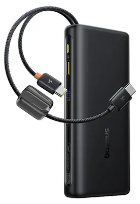 Zdjęcie produktu dla Baseus Power Bank Z Wyświetlaczem Cyfrowym I Podwójnymi Wbudowanymi Kablami Usb-C 25000Mah 145W Czarny