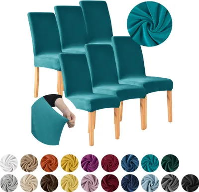 Produktbild von MEBLE ODNOWA, Stuhlhusse, Stuhlbezug, Standardgröße, Samt, Türkis, 6er Set, Velours, elastisch, Stuhlbezüge, Stuhlhussen, maschinenwaschbar