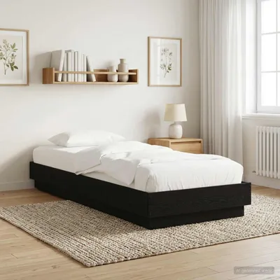 Immagine prodotto di Struttura letto Maison Exclusive, finitura nera effetto legno di quercia, 80 x 200 cm, realizzata in materiale composito di legno