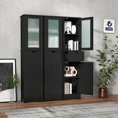 Produktbild von Bad Hochschrank mit Schublade 40 x 30 x 170 cm Schwarz